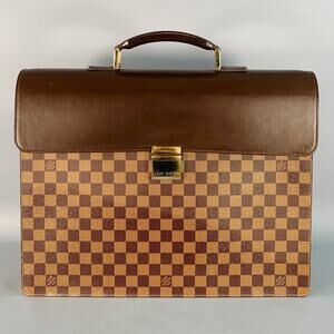 LOUIS VUITTON Ebene Brown Beige Damier Leather Coated Canvas Briefcase Bag
